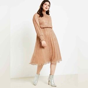 Eloquii Plus Size Puff Sleeve Gathered Waist Dress Shimmer Rose Gold